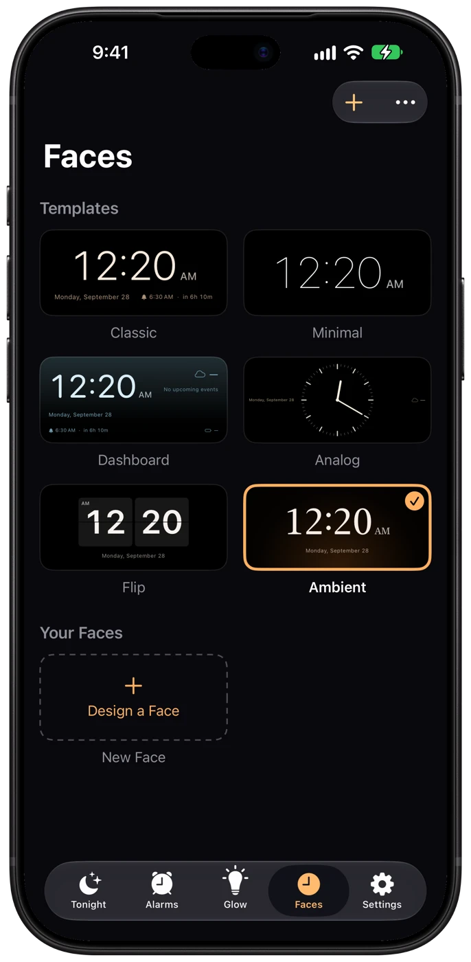 Foldstand clock face templates on iPhone